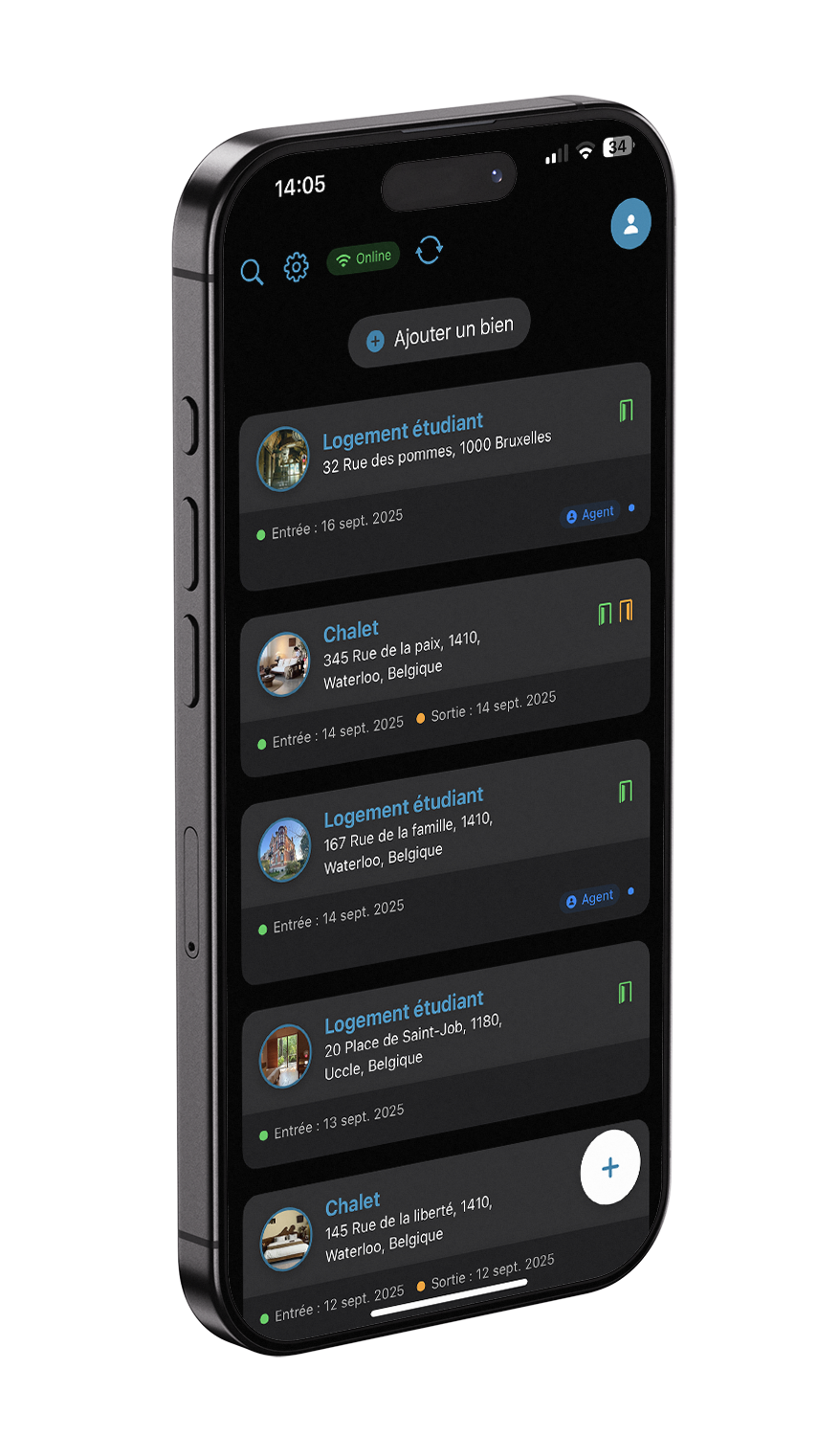 Liste des biens dans l'app Odihome